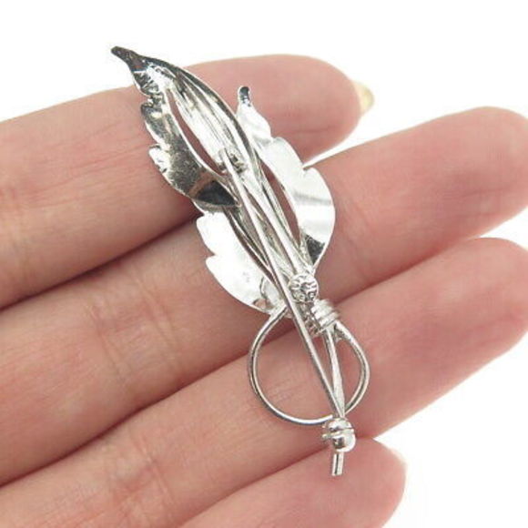 TRU-KAY 925 Sterling Silver Vintage Leaf Floral Pin Brooch - Picture 2 of 9